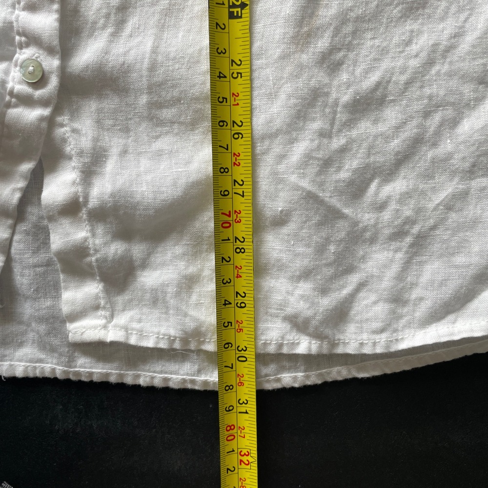 Tahari Tunic Women Small White 100% Linen Longline Button Down Shirt Roll Tab - Picture 8 of 9